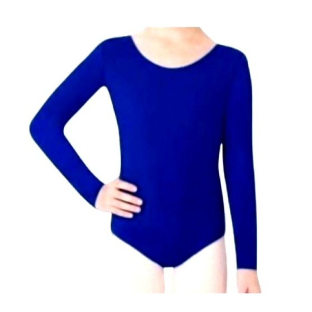 Danskin Childs Long Sleeve Leotard Cobalt Royal Blue Scoop Neck Class Size Small - Picture 1 of 8